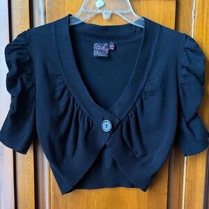 Black Take Out Puff Sleeve Crop Sweater